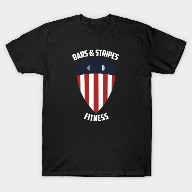 BSF - Bars & Stripes Fitness Logo - Full Color (White Text)! T-Shirt by BarsandStripesFitness